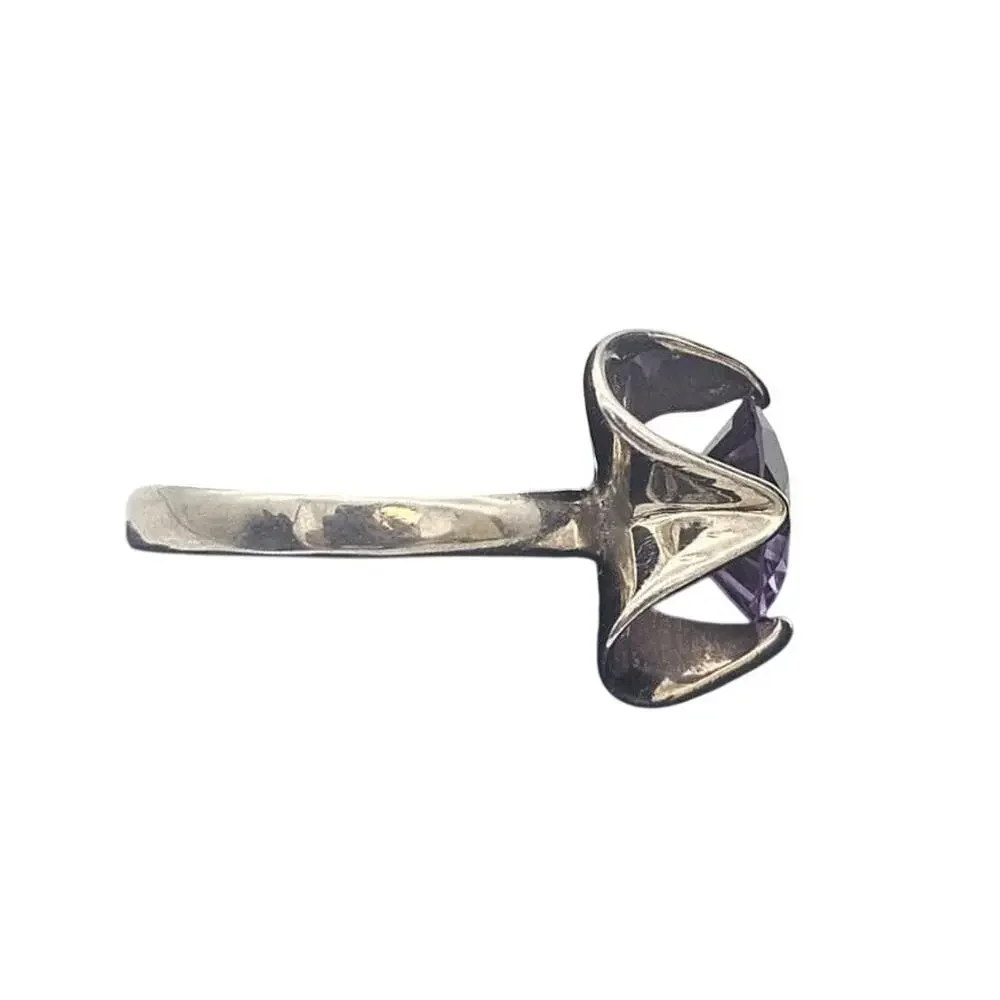 Vintage Estate Sterling Silver Mexico JS Purple Sapphire Cocktail Ring Size 8